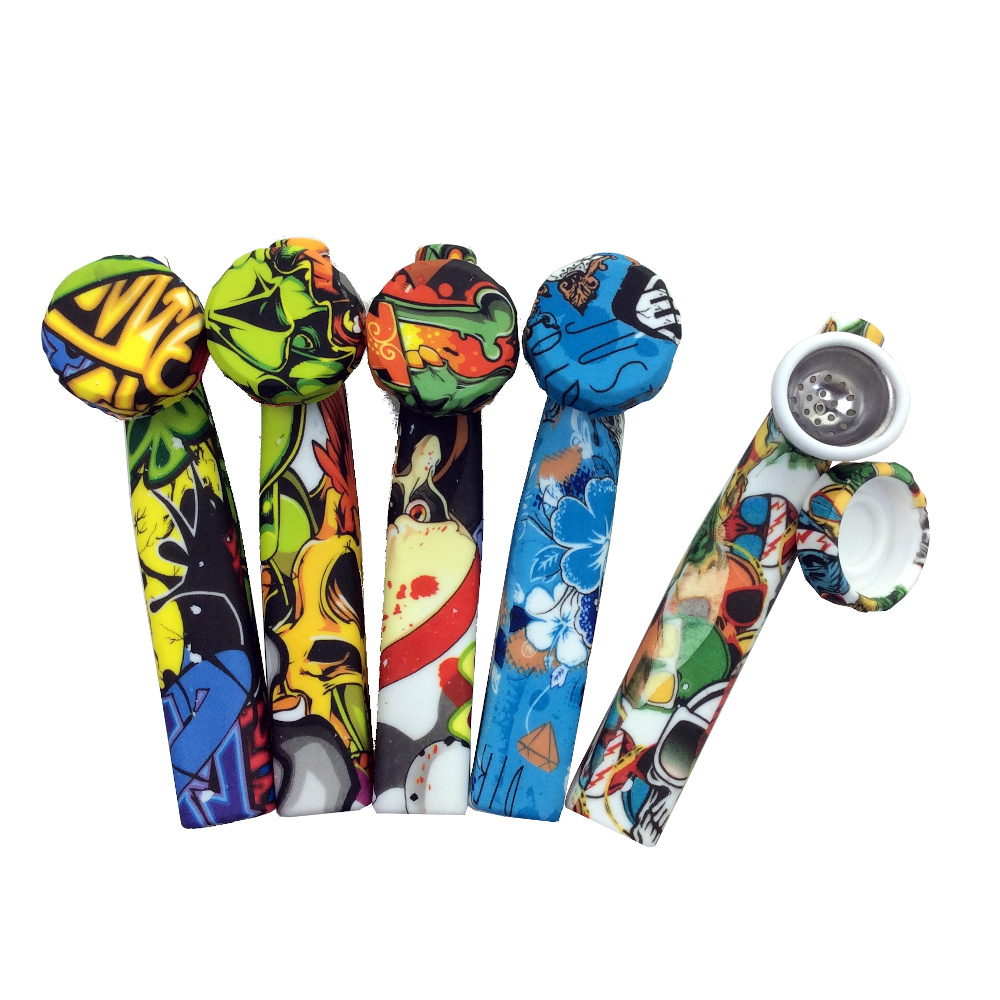 SILICONE 4 INCH GRAPHIX WITH LID HERB HAND PIPE