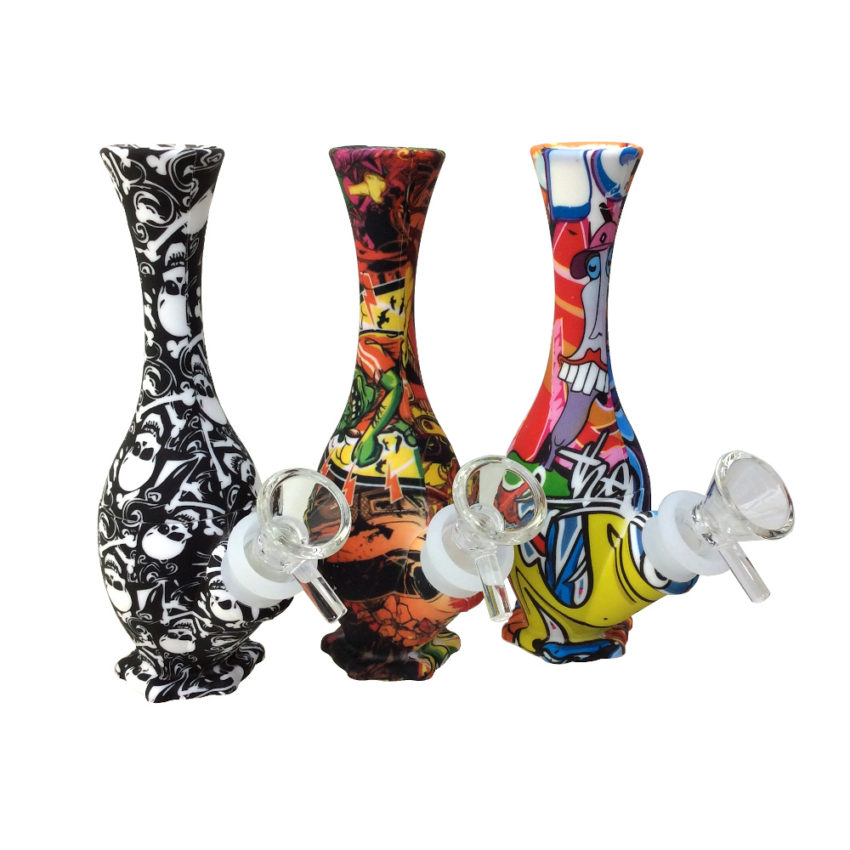 SILICONE 6 INCH GRAPHIX VASE BUBBLER WATER PIPE