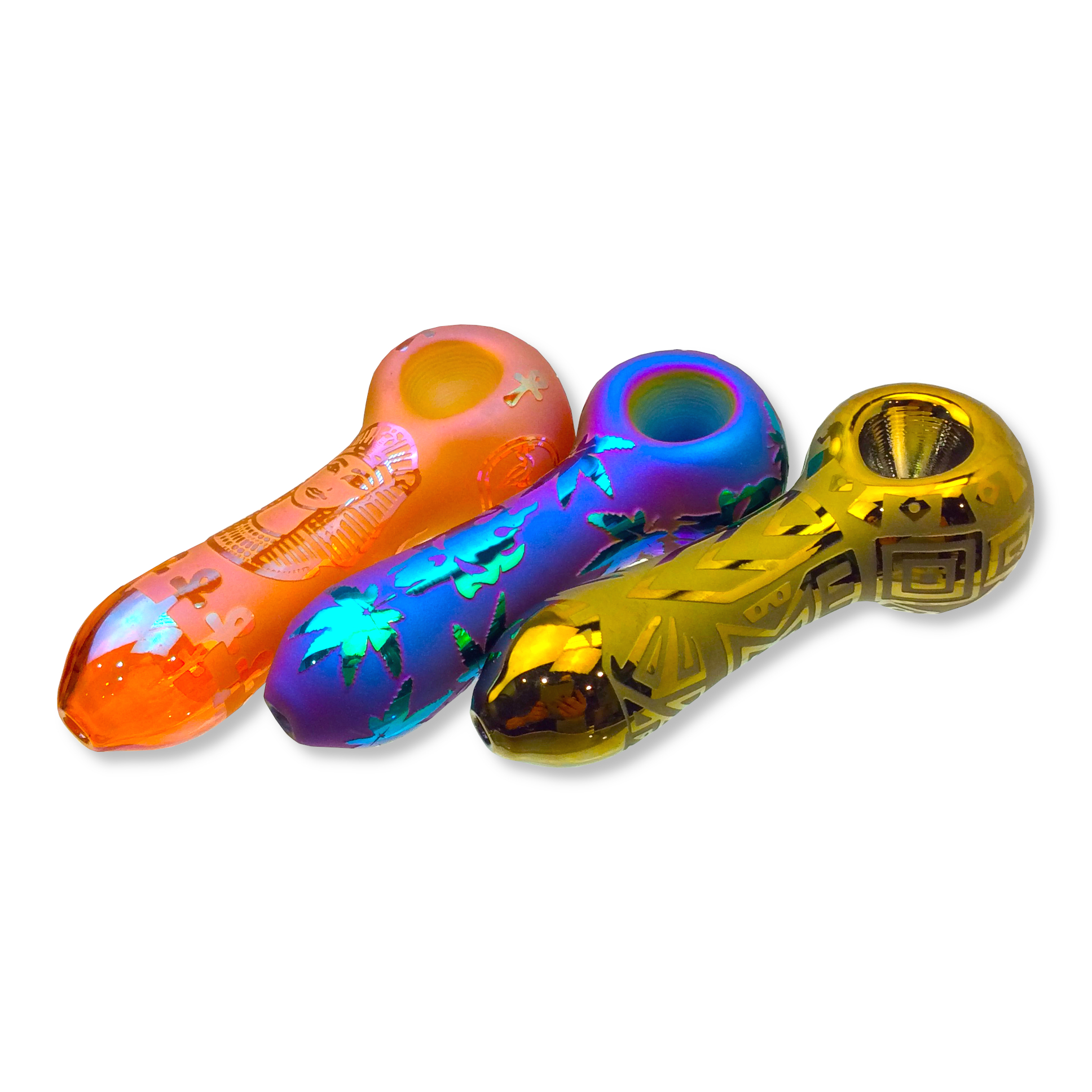 4 INCH FUMED ASSORTED INGRAVINGS HAND PIPE