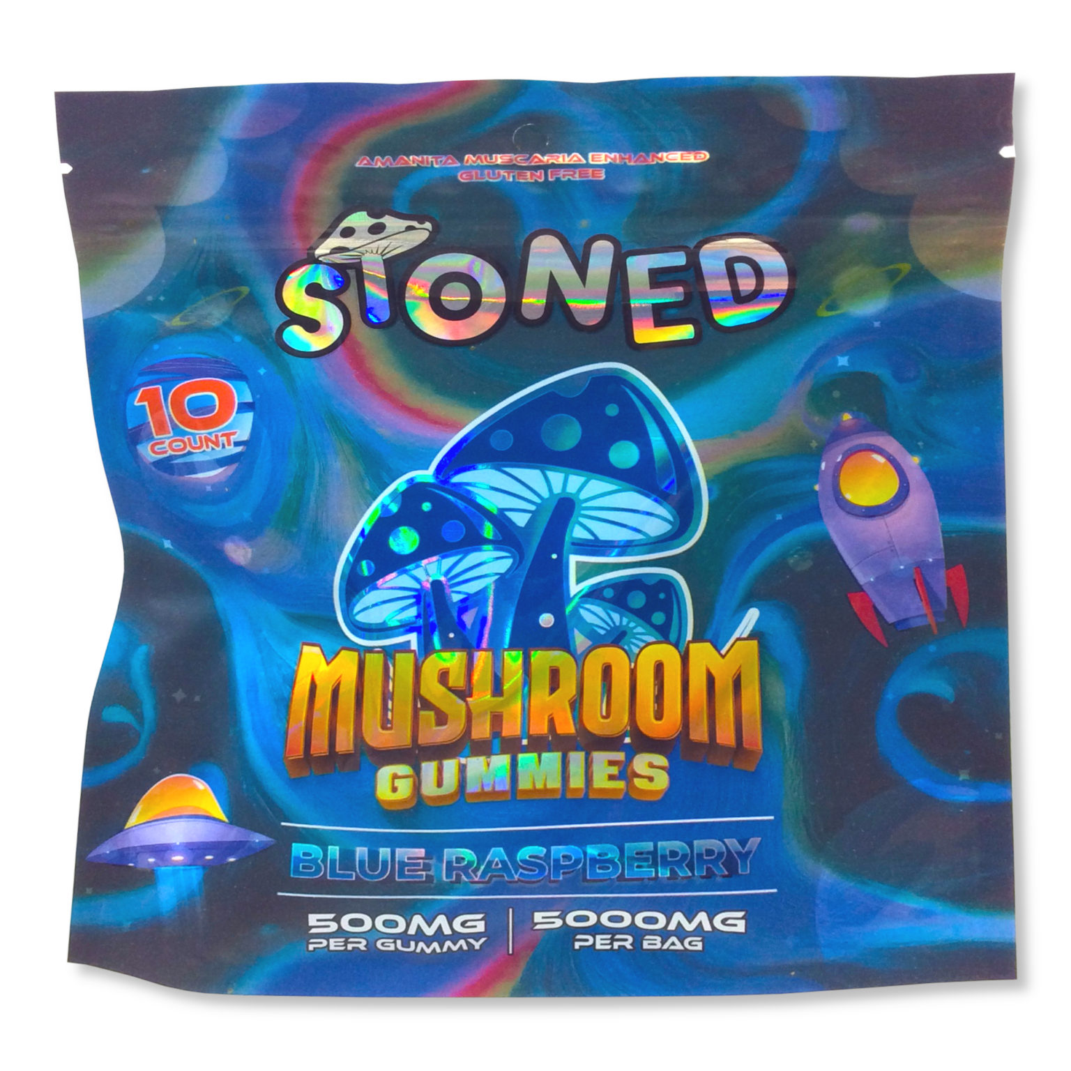 STONED MUSHROOM GUMMIES BLUE RASPBERRY 5000MG/10GUMMIES