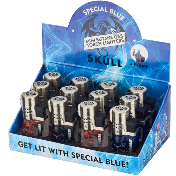 special-blue-skull-4-flame-torch-lighter-set-12-ct