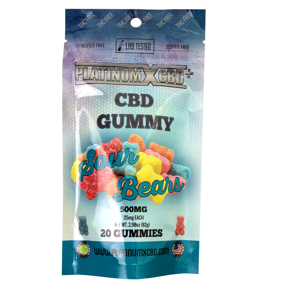 CBD PLATINUMX SOUR GUMMY BEARS (500MG/20CT)