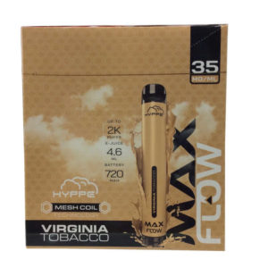 Introducing the Hyppe Max Flow disposable vape — an ideal vape for beginners or for users who want simplicity and not overly sweet flavor. Bigger isn’t always better, and the Hyppe Max flow is just your answer with its compact cylindrical design, making it one of the smaller disposable vapes on the market. There’s no fuss of buttons, bright LED screens, or the need to recharge. Vape discreetly for up to 2,000 puffs, and just toss the device away when its depleted. The Hyppe Max Flow features a bottom stepless airflow control ring, which allows users to finely tune their hit from an airy draw to a tighter, mouth-to-lung style of a cigarette. Bottom airflow control ring Made in China Made with salt nicotine Draw-activation firing mechanism Mesh coil technology Package Contents: 1 X Hyppe Max Flow Disposable E-Cigarette