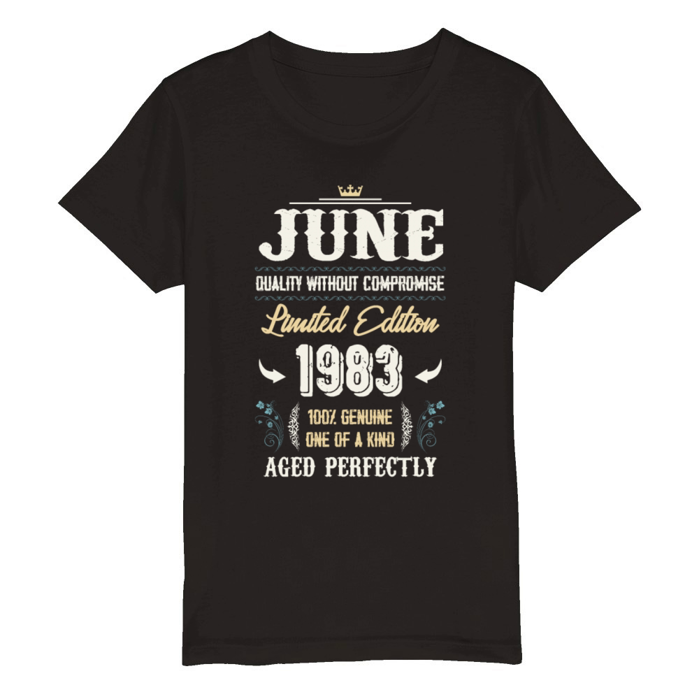 June 1983 Vintage Birthday Present Organic Kids Crewneck T-shirt