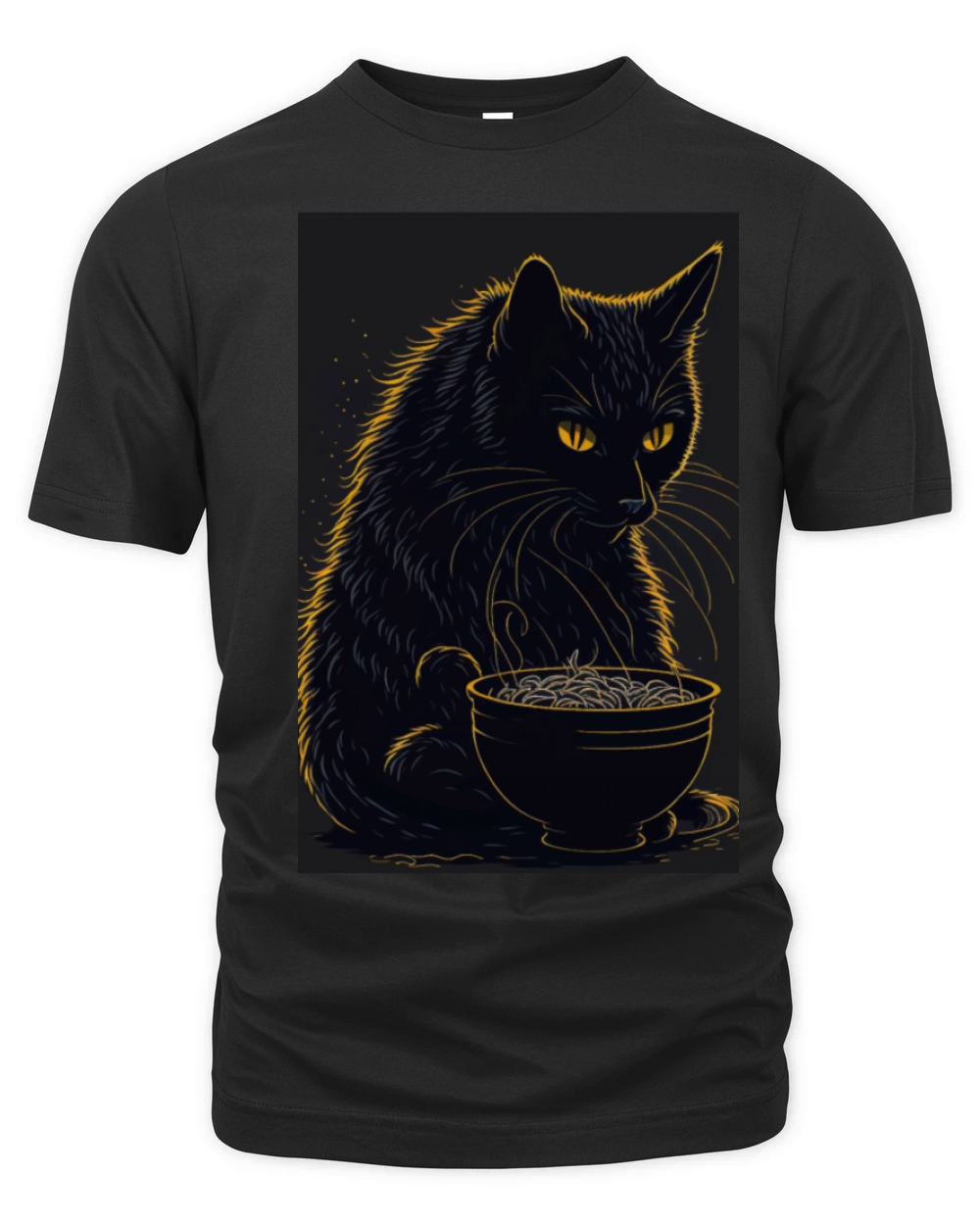 Black Cat Eating Ramen Organic Unisex T-shirt