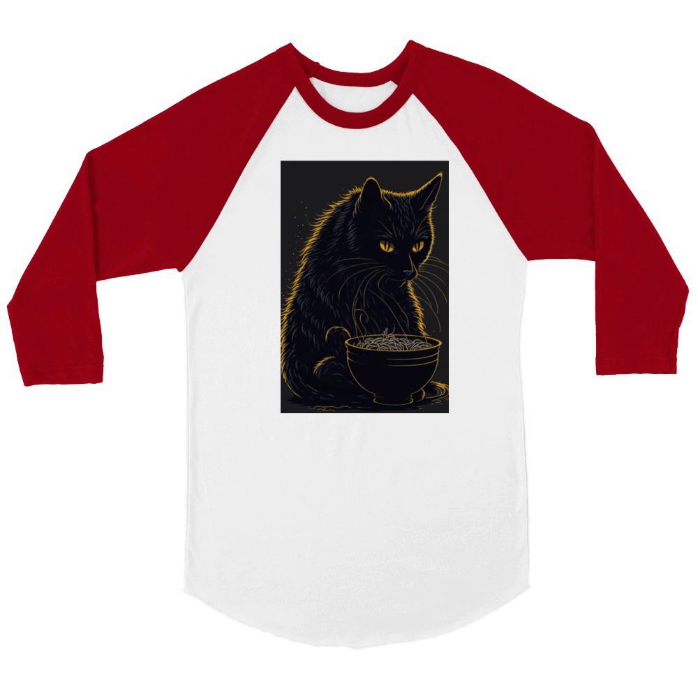 Black Cat Eating Ramen Unisex ¾ sleeve Raglan T-shirt