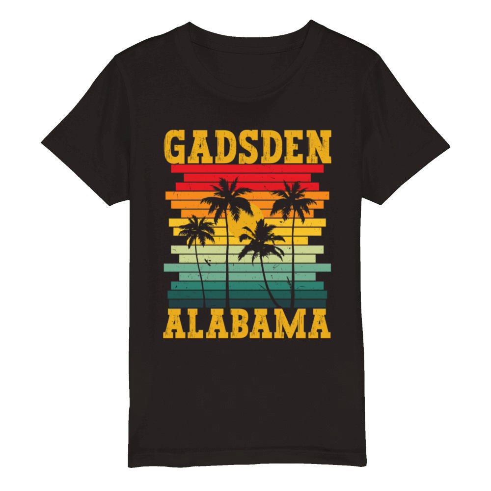Retro Gadsden Alabama Al Tropical Summer Palm Organic Kids Crewneck T-shirt
