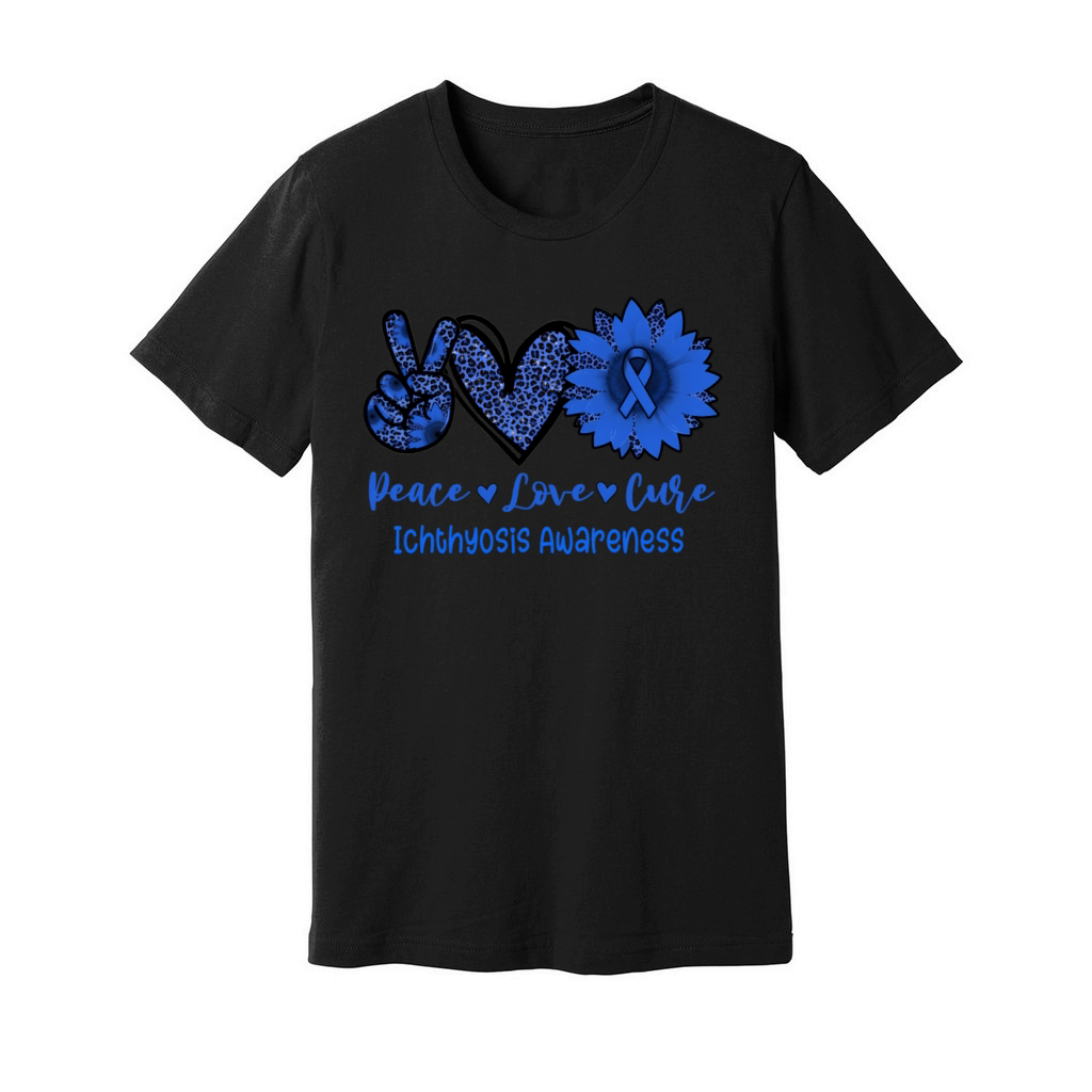 Peace Love Cure Sunflower Ribbon Ichthyosis Awaren Unisex Jersey Tee