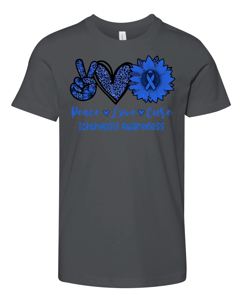 Peace Love Cure Sunflower Ribbon Ichthyosis Awaren Youth Unisex Jersey Tee