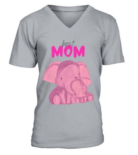 Best Mom Elephant Mom Watercolor Design Design V-Neck T-shirt