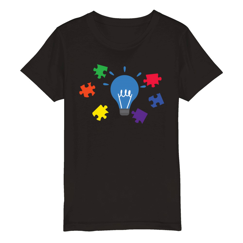 Autism Awareness Ribbon Puzzle Pieces Lighting Aut Organic Kids Crewneck T-shirt