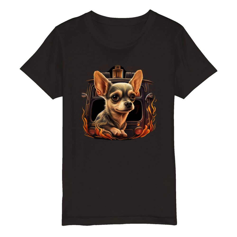 Chihuahua - Firefighter Fireman Cool Dog Men Hat Organic Kids Crewneck T-shirt