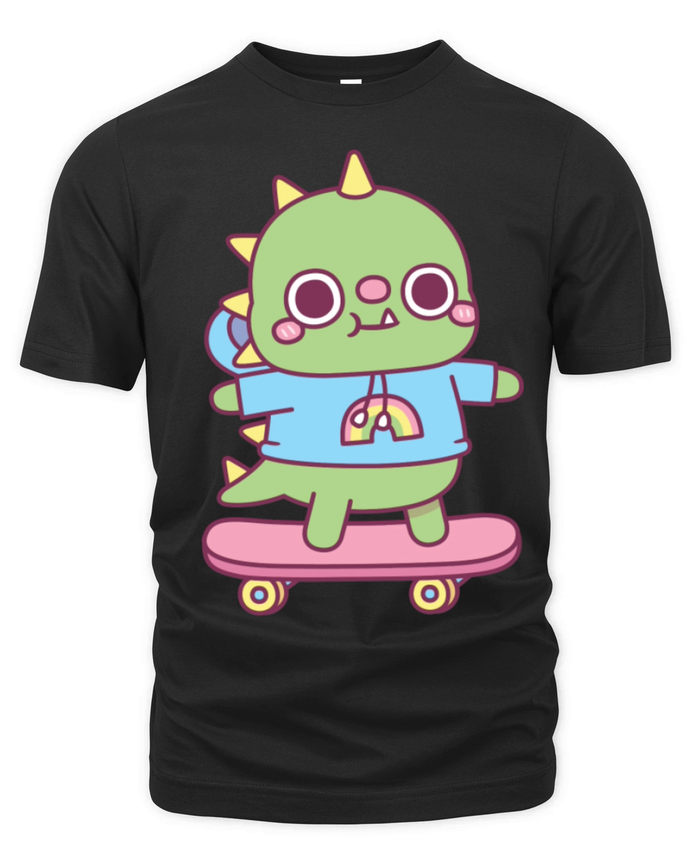 Cute Dino With Hoodie On Skateboard Organic Unisex T-shirt