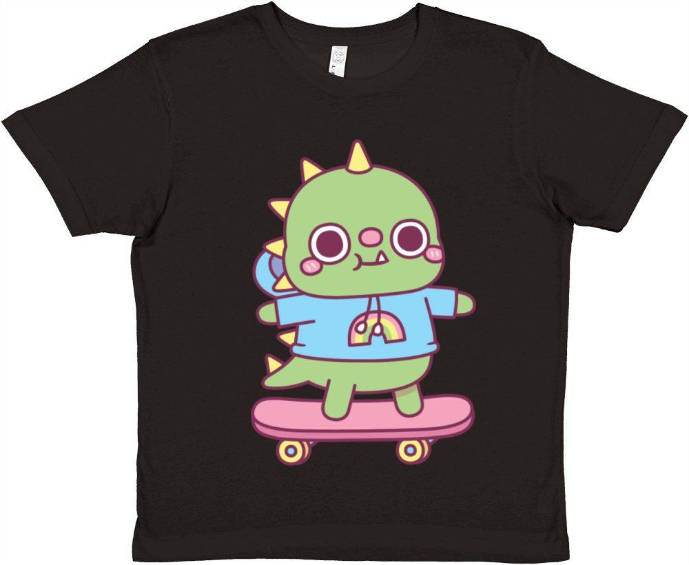 Cute Dino With Hoodie On Skateboard Premium Kids Crewneck T-shirt