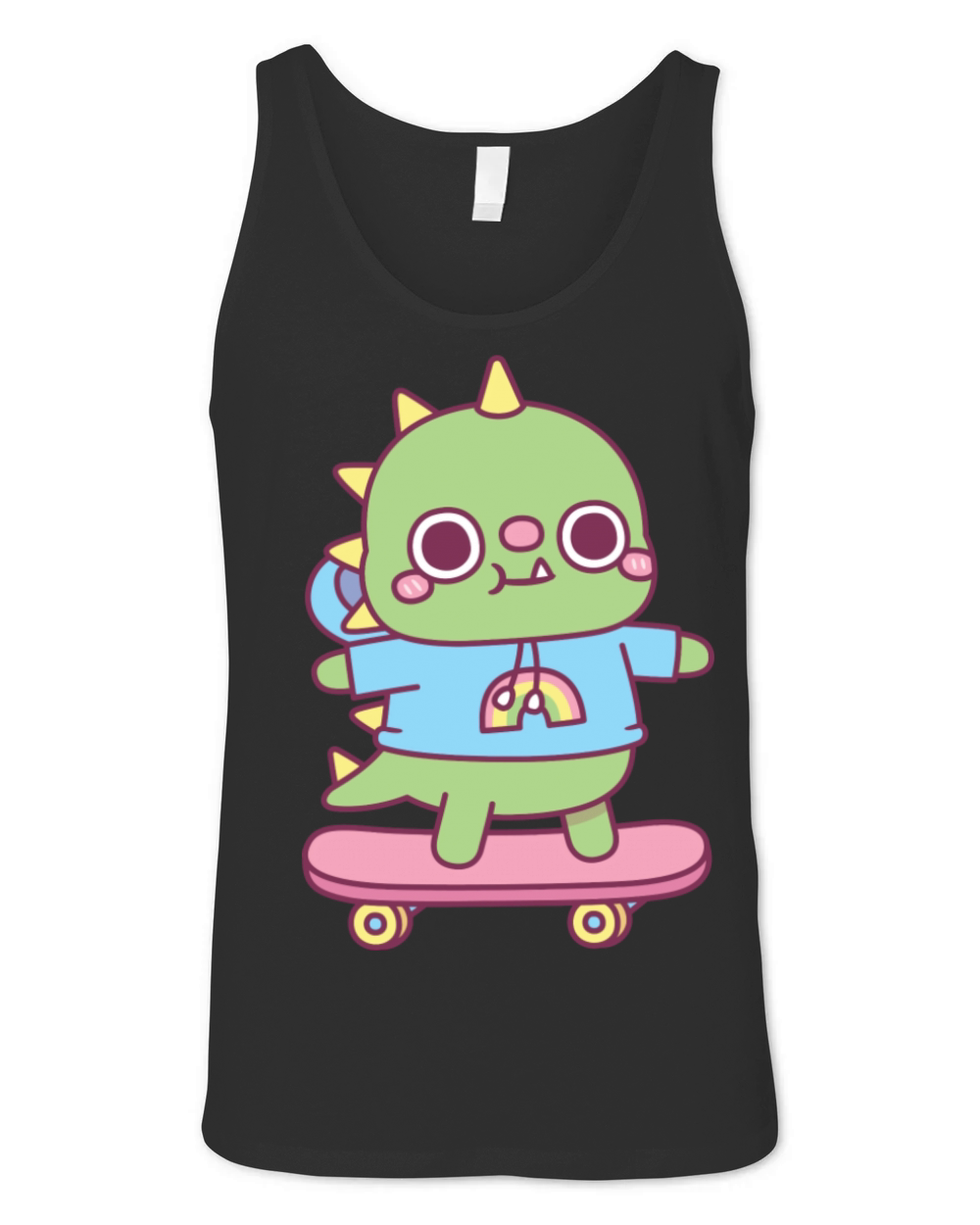 Cute Dino With Hoodie On Skateboard Unisex Jersey Tank