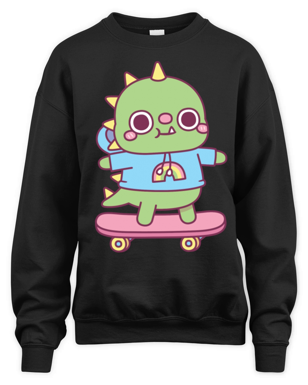 Cute Dino With Hoodie On Skateboard Unisex Premium Crewneck Sweatshirt