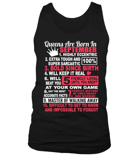 Queens Are Born In September For Tank Top Unisex