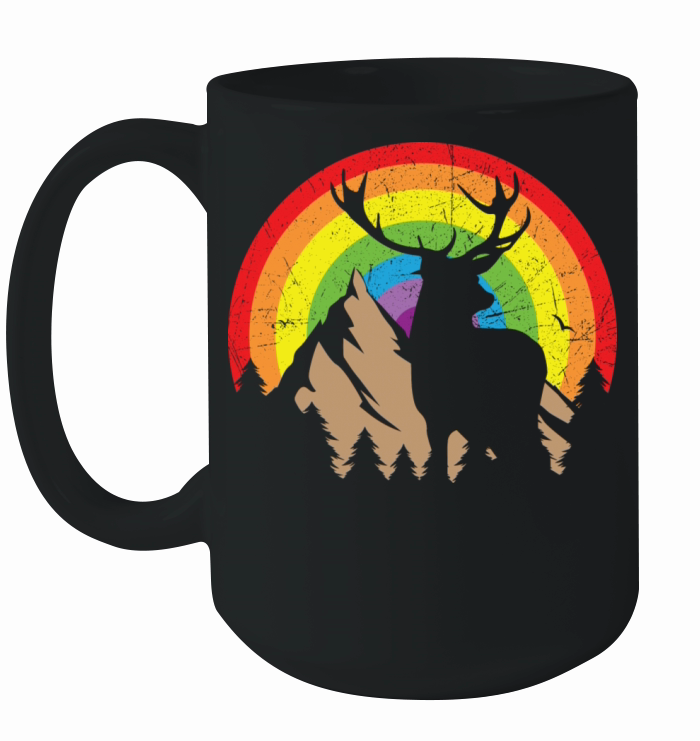 Deer Silhouette With Rainbow Background Ceramic Mug