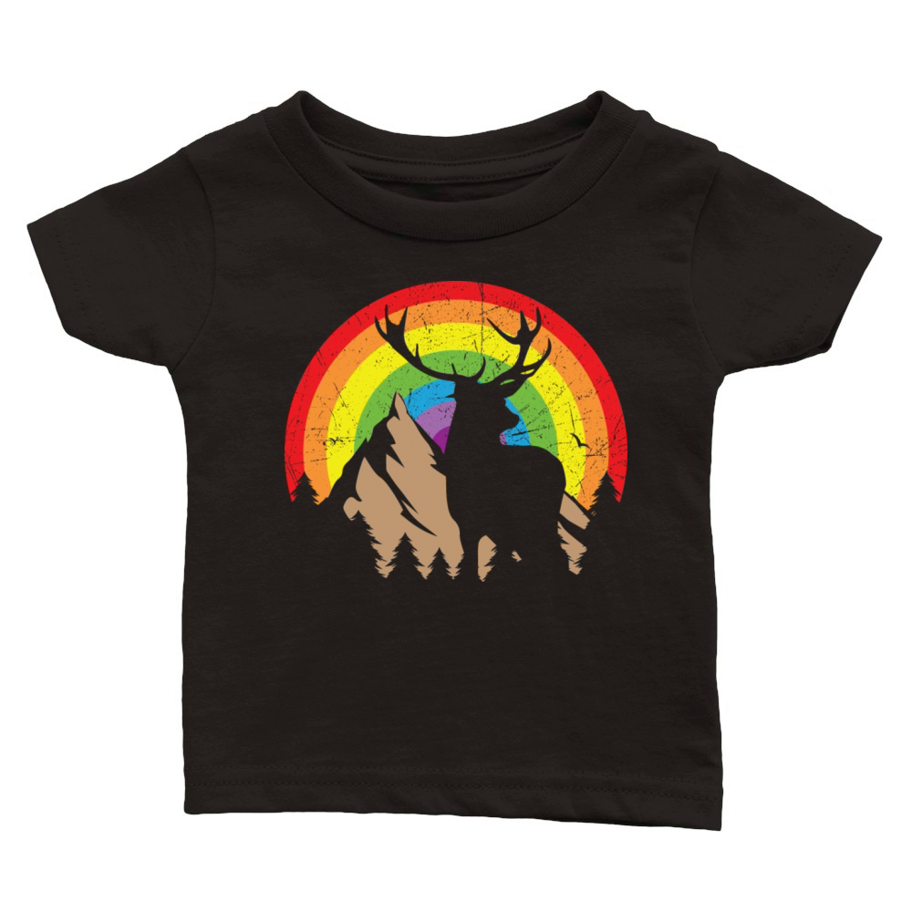Deer Silhouette With Rainbow Background Classic Baby Crewneck T-shirt