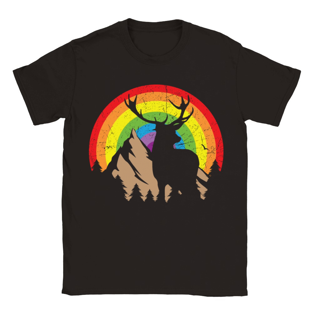 Deer Silhouette With Rainbow Background Classic Kids Crewneck T-shirt