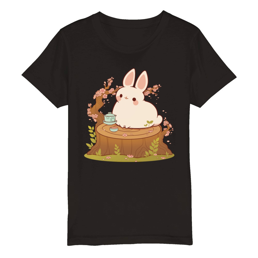 Cherry Blossom Tea Bunny Organic Kids Crewneck T-shirt