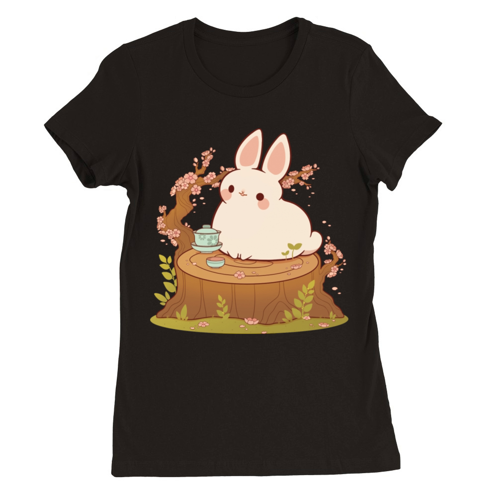 Cherry Blossom Tea Bunny Premium Womens Crewneck T-shirt
