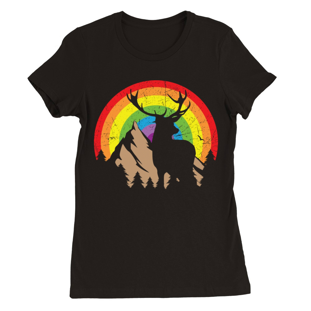 Deer Silhouette With Rainbow Background Premium Womens Crewneck T-shirt