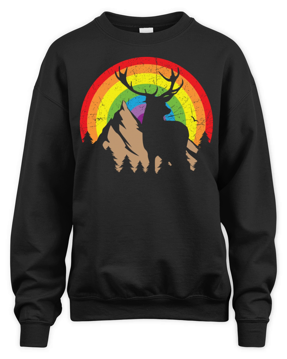 Deer Silhouette With Rainbow Background Unisex Premium Crewneck Sweatshirt