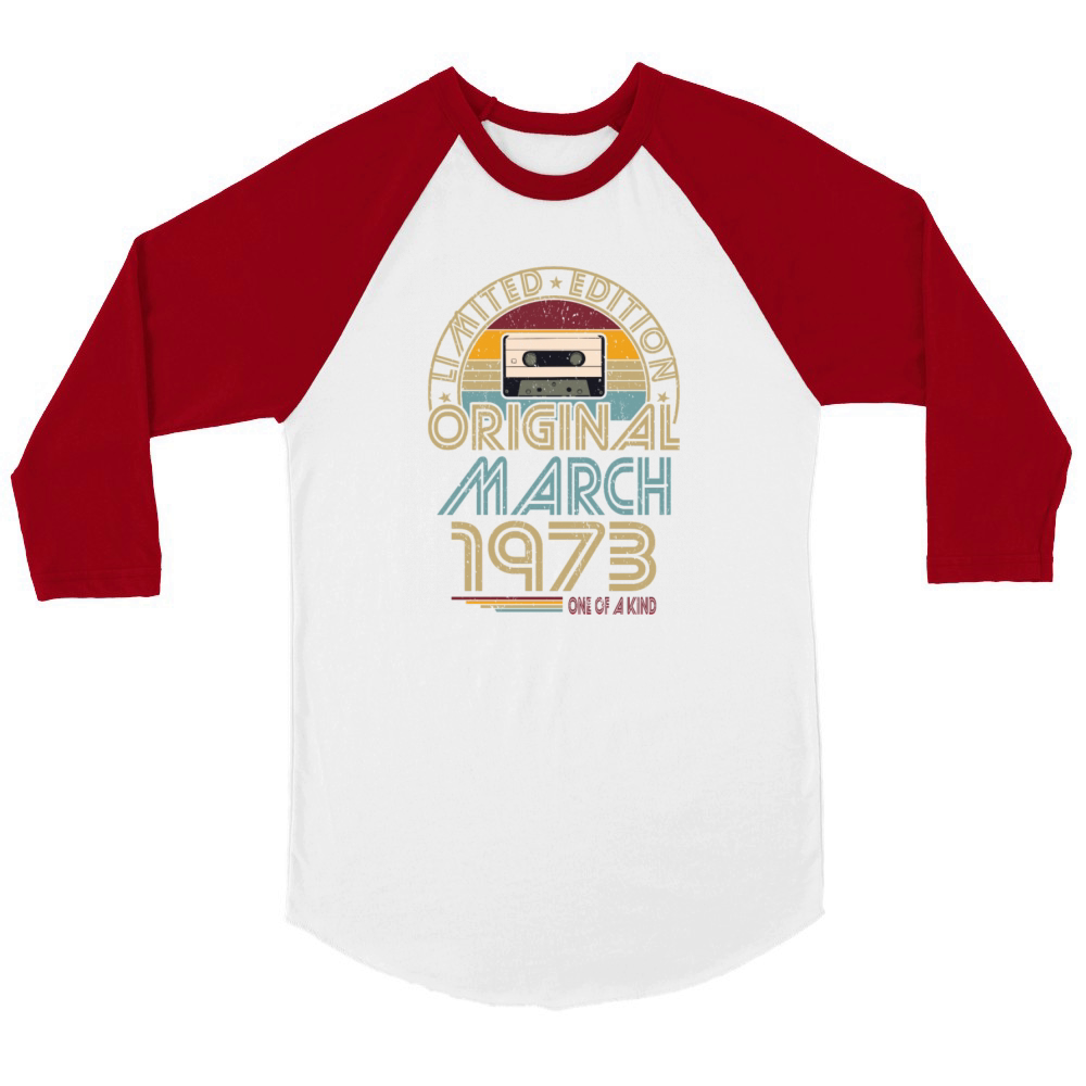 50th birthday march 1973 original 1973 Unisex ¾ sleeve Raglan T-shirt