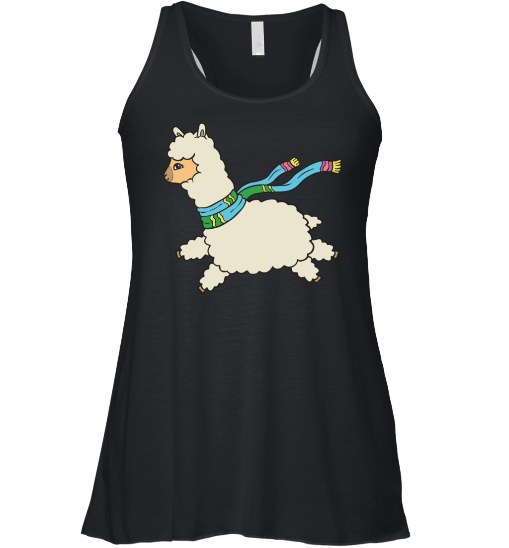 Alpaca Runs And Wears Scarf Women's Flowy Tank Top
