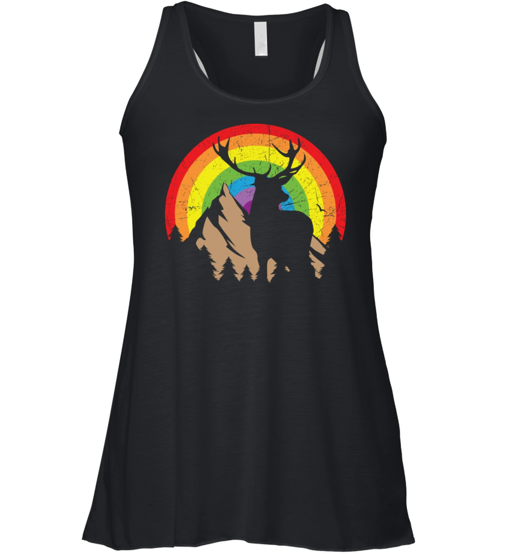 Deer Silhouette With Rainbow Background Women's Flowy Tank Top