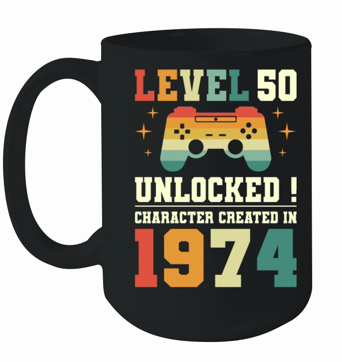 Geek Level 50 Unlocked 1974 50th Birthday Gamer Ceramic Mug
