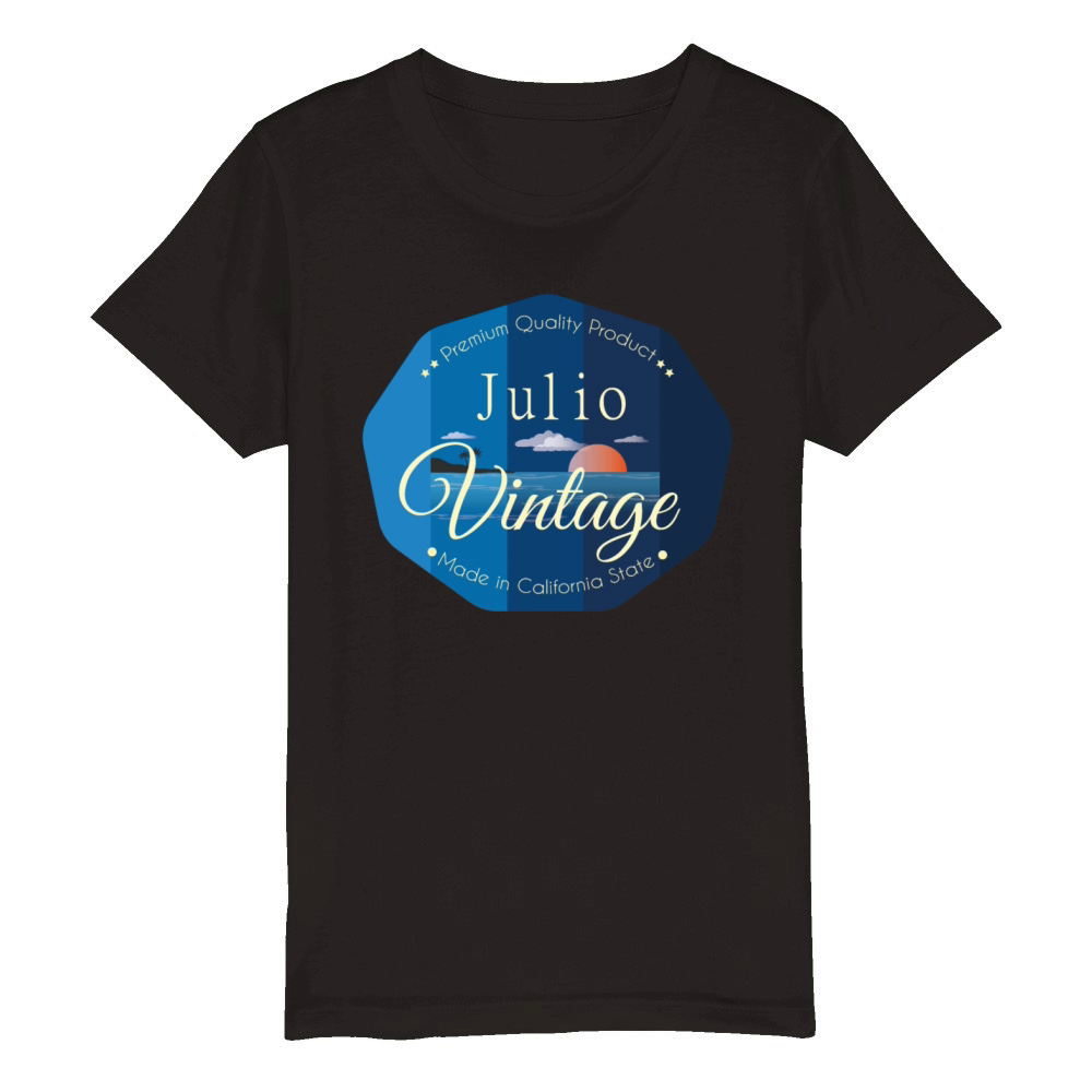 Julio First Name Vintage Blue Organic Kids Crewneck T-shirt