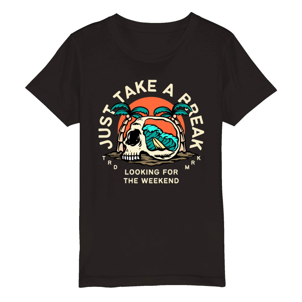 Just Take A Break Skull Beach Vintage Design Organic Kids Crewneck T-shirt