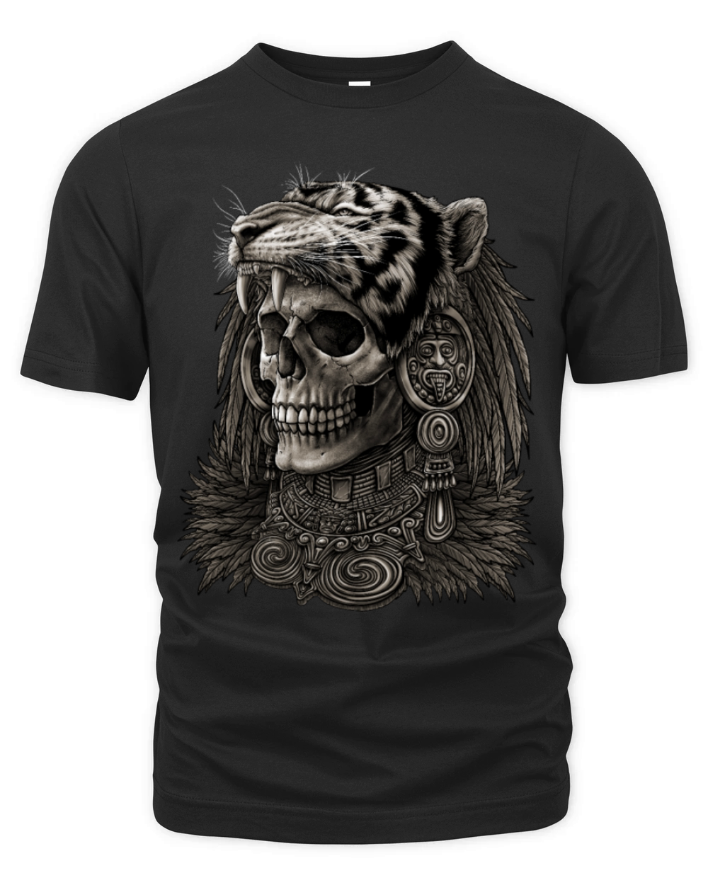 Aztec skull Warrior Tiger Headdress Organic Unisex T-shirt