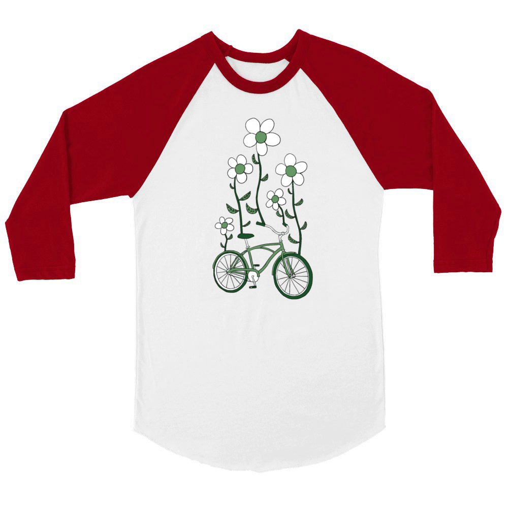 bike flowers shirt Unisex ¾ sleeve Raglan T-shirt