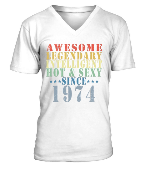 49th Birthday Man June Vintage 1974 Awesome V-Neck T-shirt