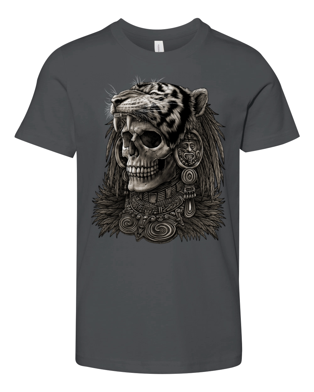 Aztec skull Warrior Tiger Headdress Youth Unisex Jersey Tee