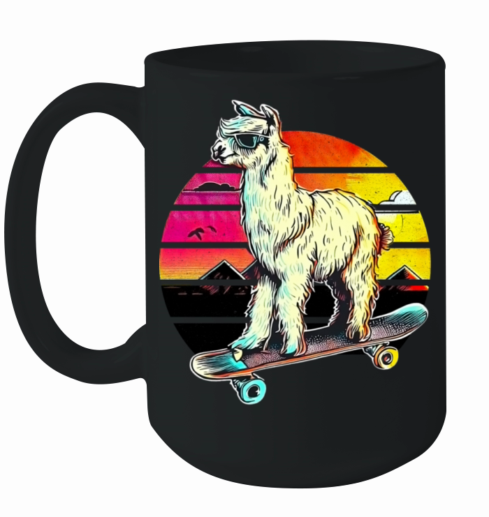 Llama Skateboard Vintage Retro Ceramic Mug