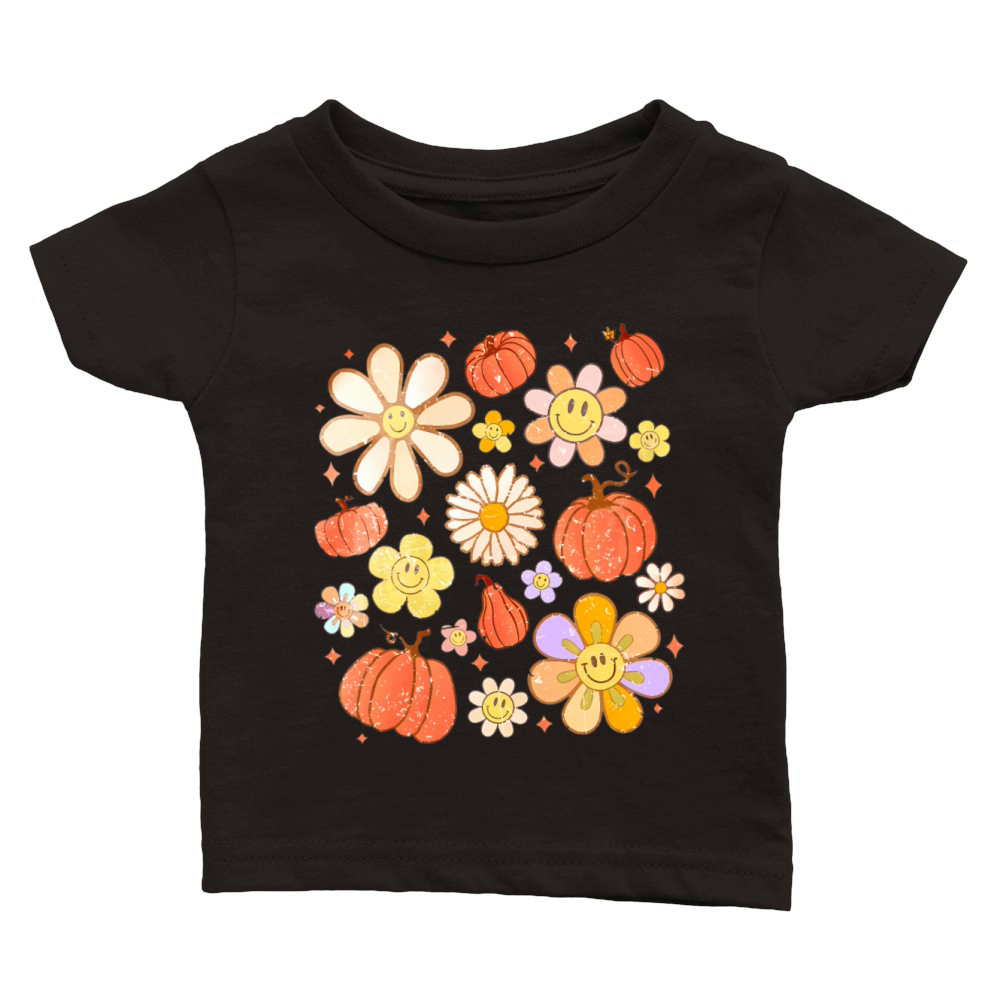 Retro Floral Fall Autumn Season Pumpkin Spice Classic Baby Crewneck T-shirt