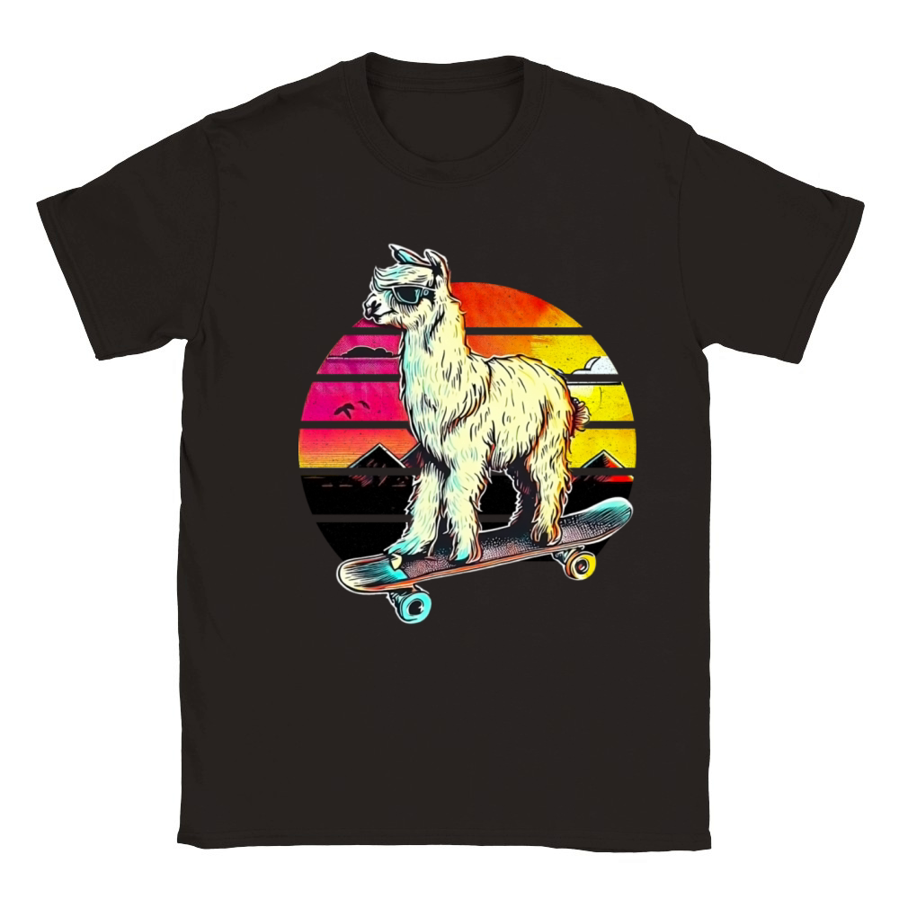 Llama Skateboard Vintage Retro Classic Kids Crewneck T-shirt