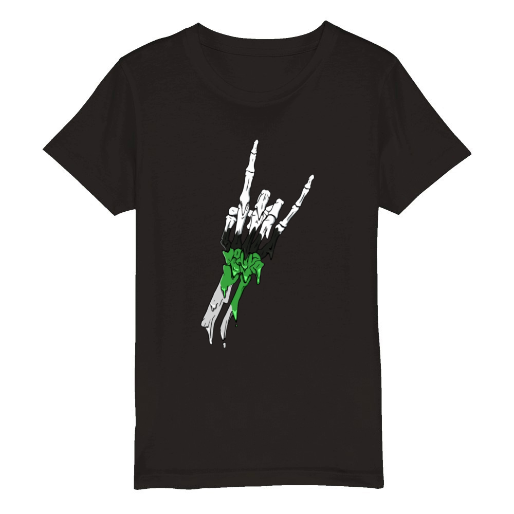 Demiromantic Pride Flag Devil Horn Skeleton Subtle Organic Kids Crewneck T-shirt