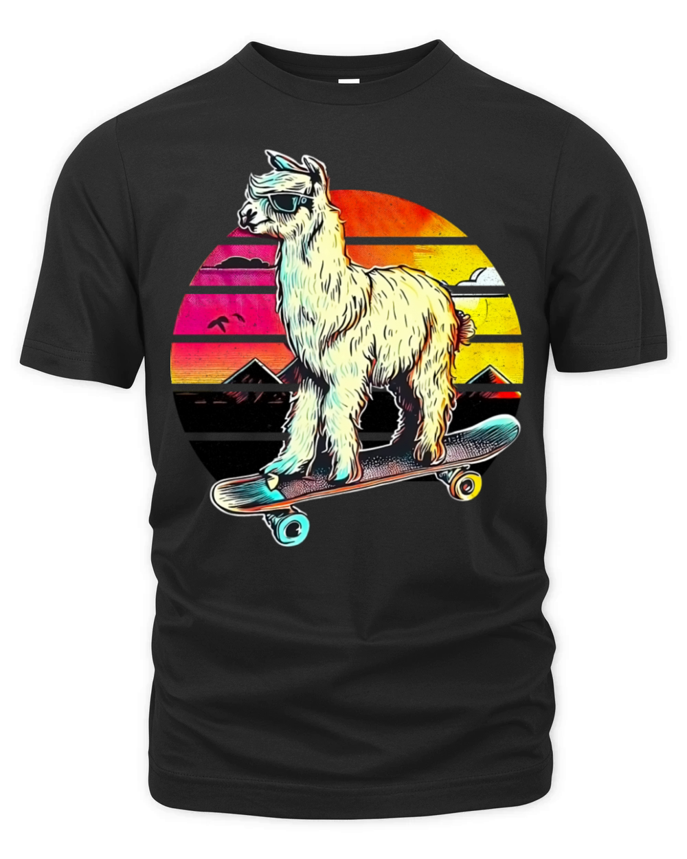 Llama Skateboard Vintage Retro Organic Unisex T-shirt