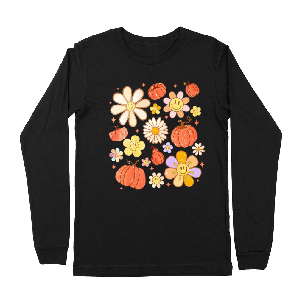 Retro Floral Fall Autumn Season Pumpkin Spice Premium Long Sleeve