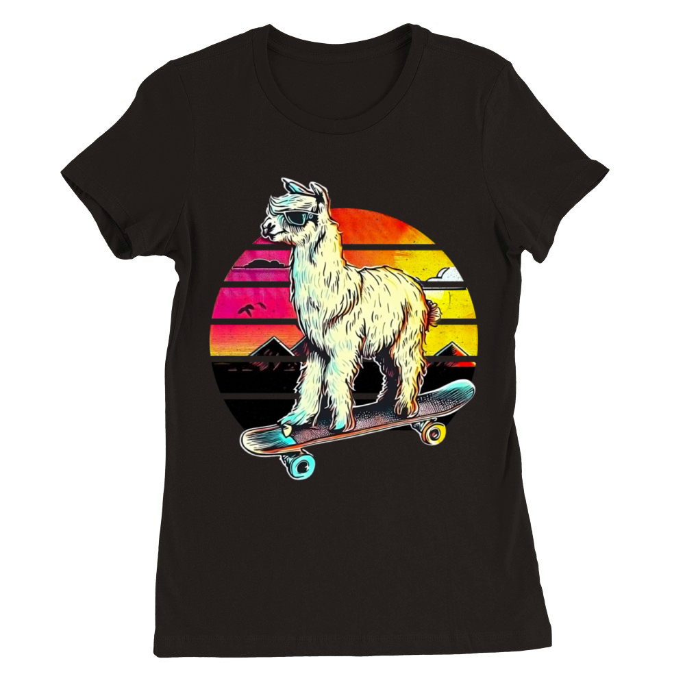 Llama Skateboard Vintage Retro Premium Womens Crewneck T-shirt