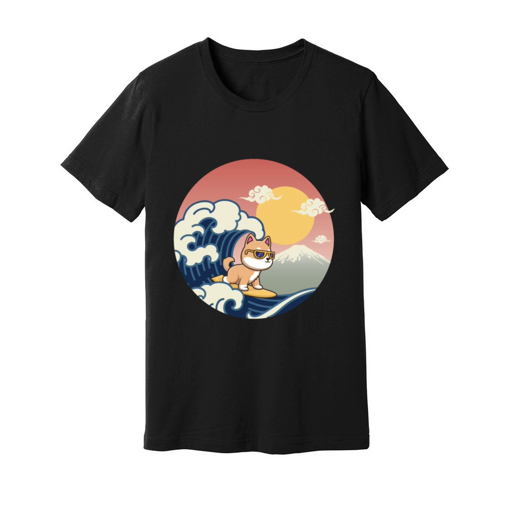 Vintage Sunset Surfing Shiba Inu - summer vibes Unisex Jersey Tee