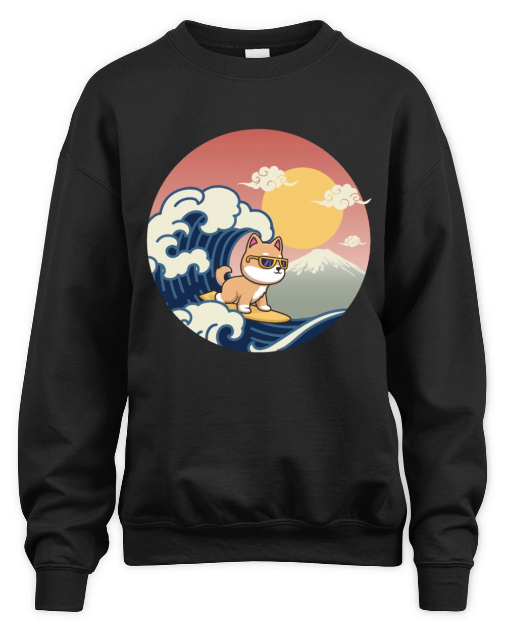 Vintage Sunset Surfing Shiba Inu - summer vibes Unisex Premium Crewneck Sweatshirt