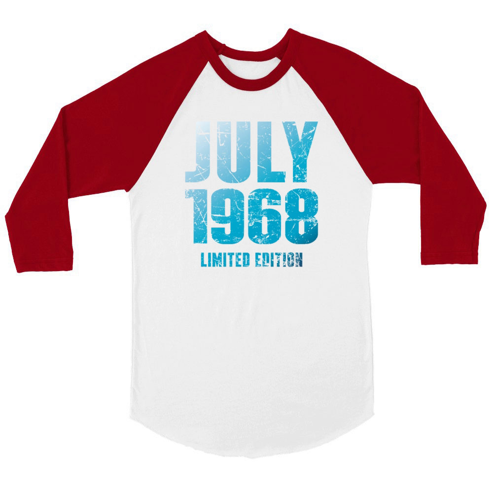 July 1968 Limited Edition Birthday Present Unisex ¾ sleeve Raglan T-shirt