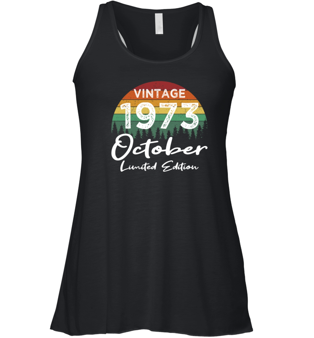 50th birthday october 1973 vintage 1973 Women's Flowy Tank Top
