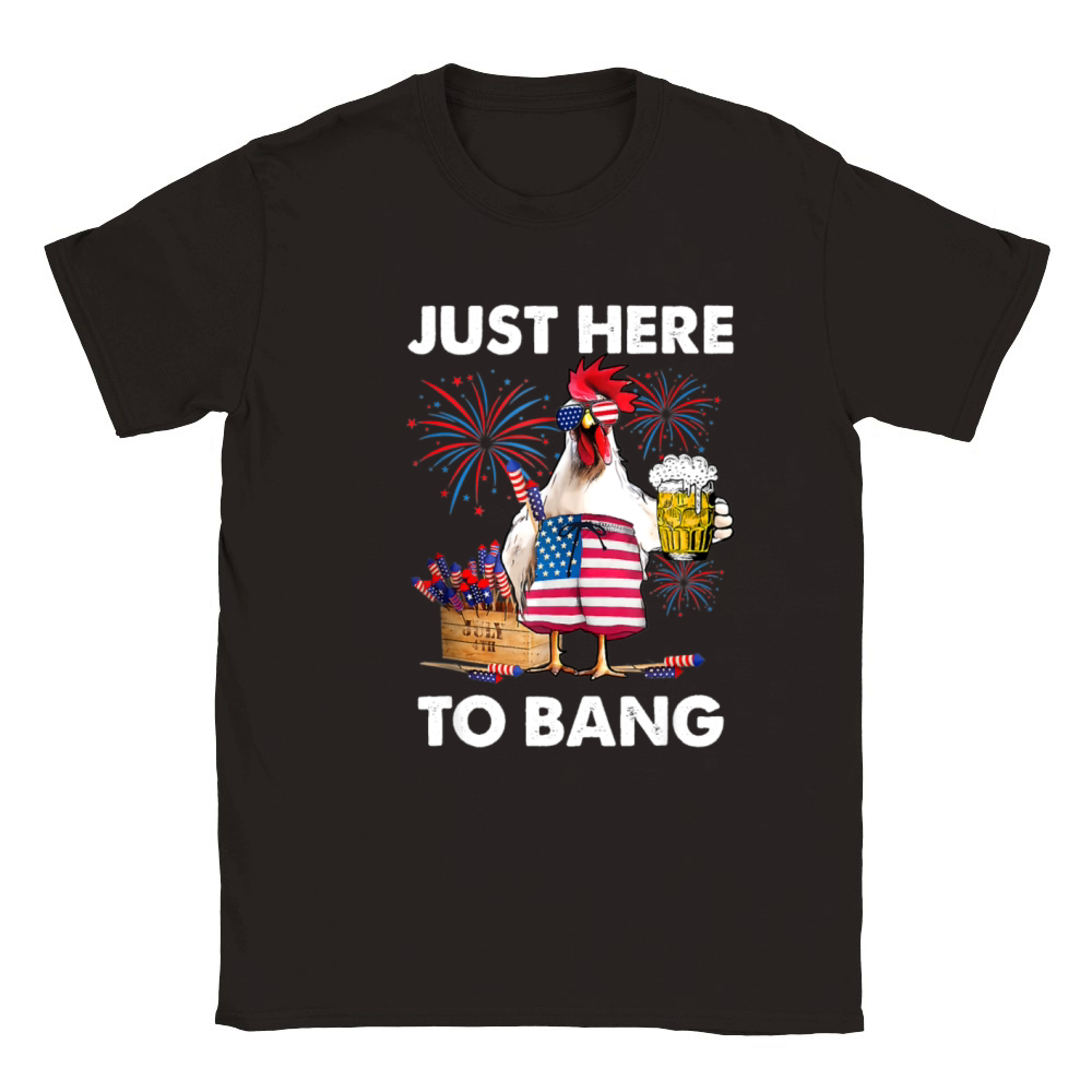 Just Here To Bang USA 4th Of July Chicken Beer Classic Kids Crewneck T-shirt